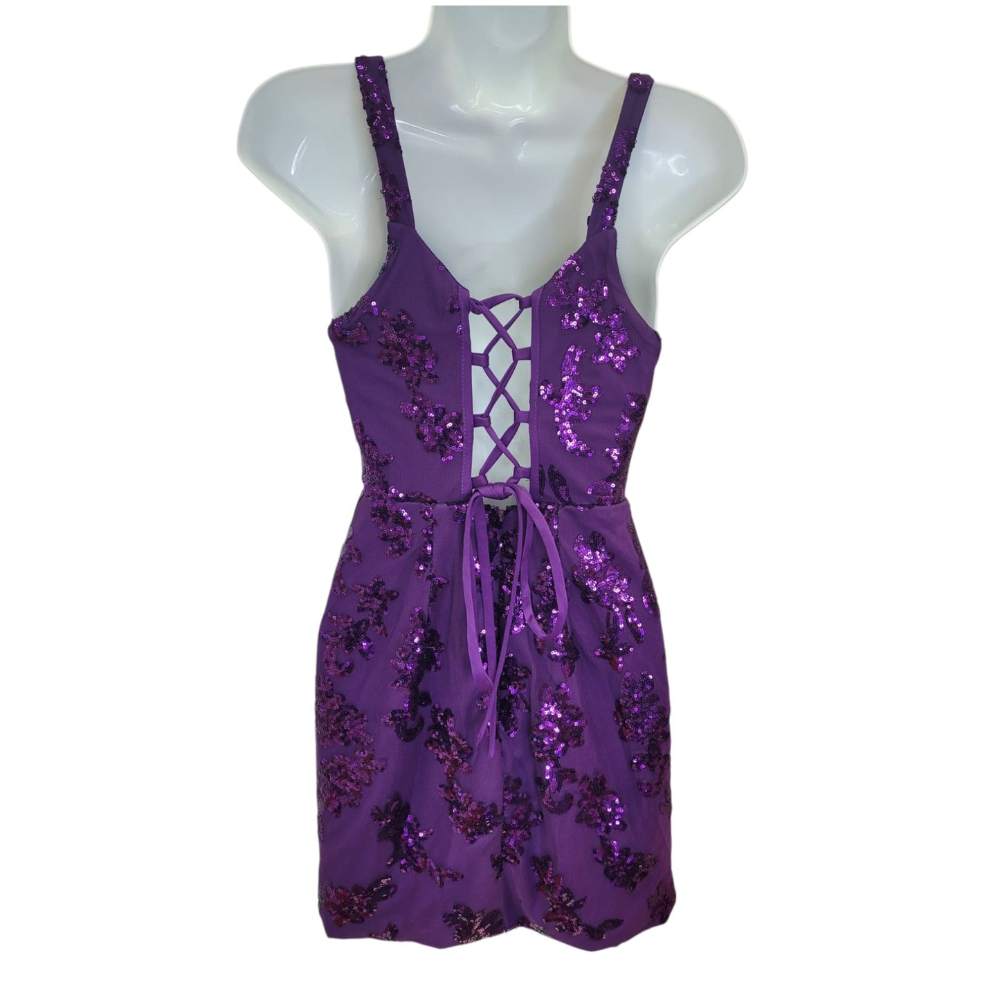 Women's Short Purple Sequin Patterned Dress