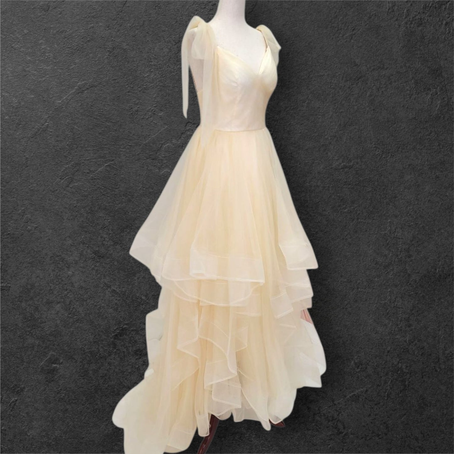Champagne Tulle Ballgown Wedding Dress with Multi-Layered Skirt