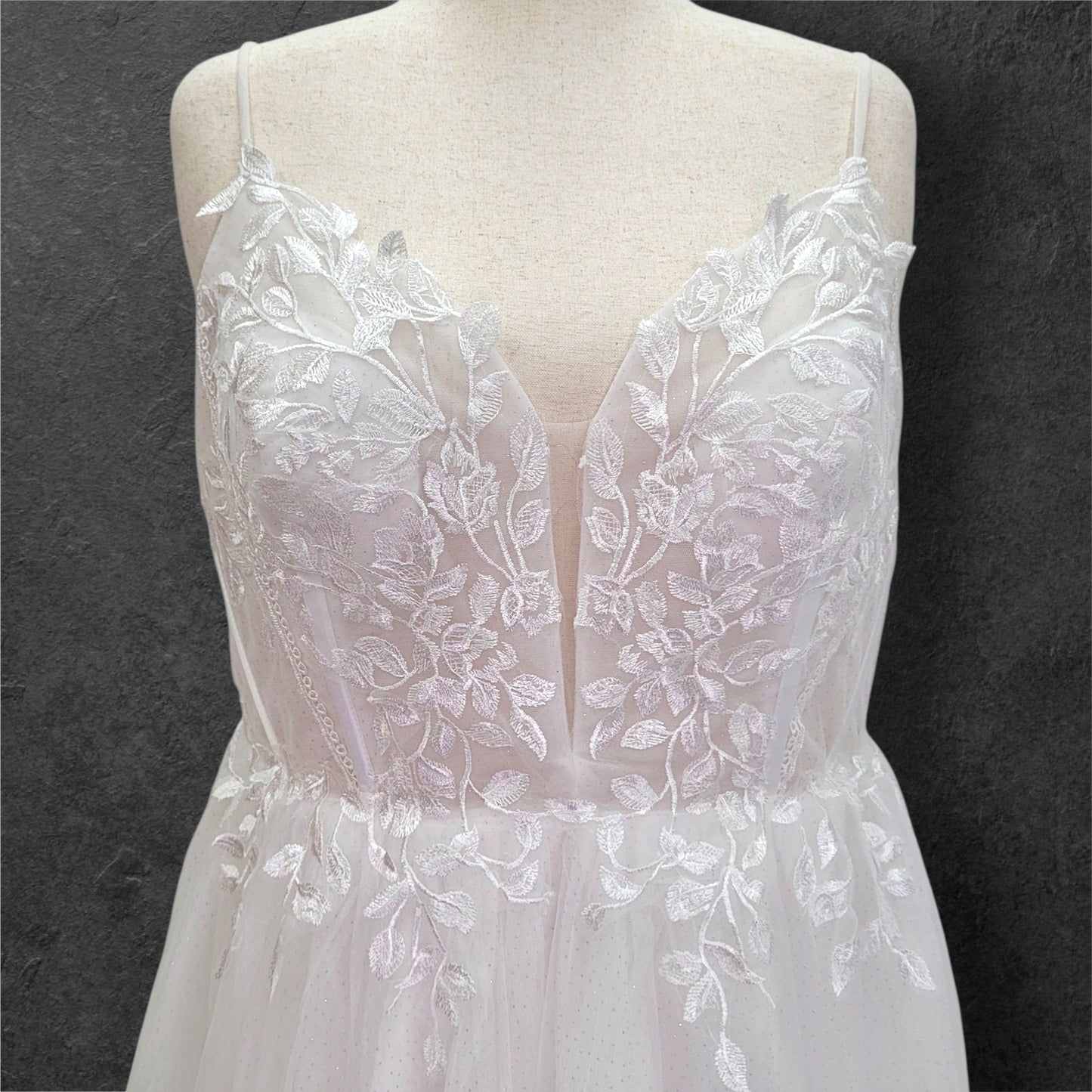 Tulle A Line Wedding Dress with Low Back and Sparkle Throughout