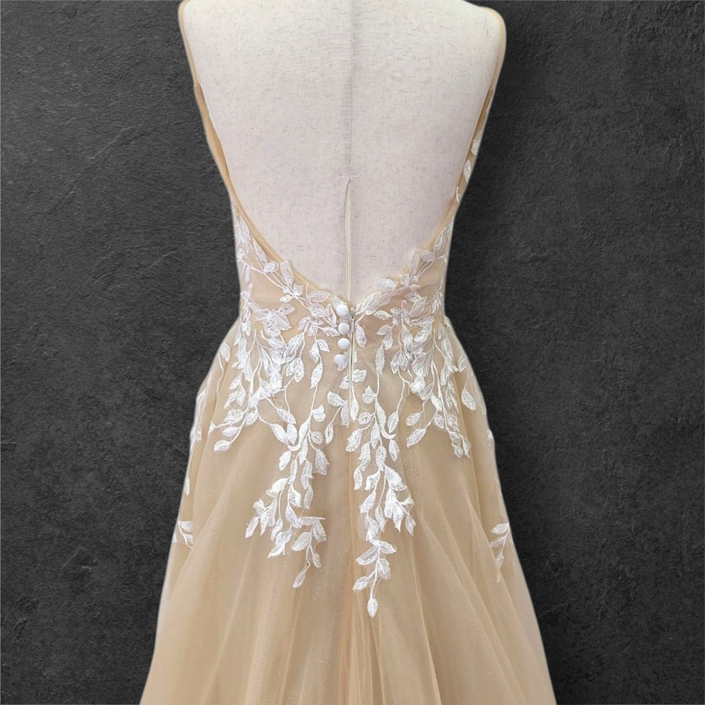 Beige Ballgown Wedding Dress with White Floral Appliques
