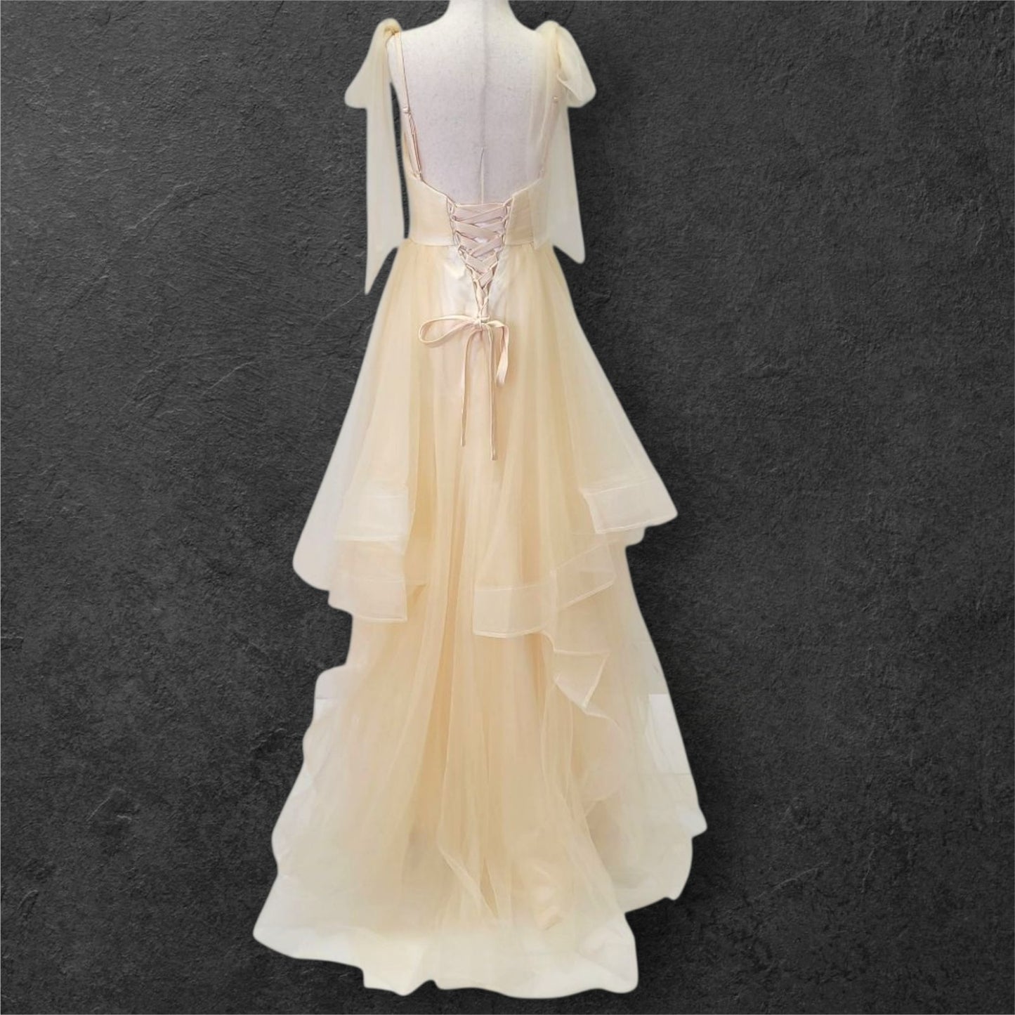 Champagne Tulle Ballgown Wedding Dress with Multi-Layered Skirt