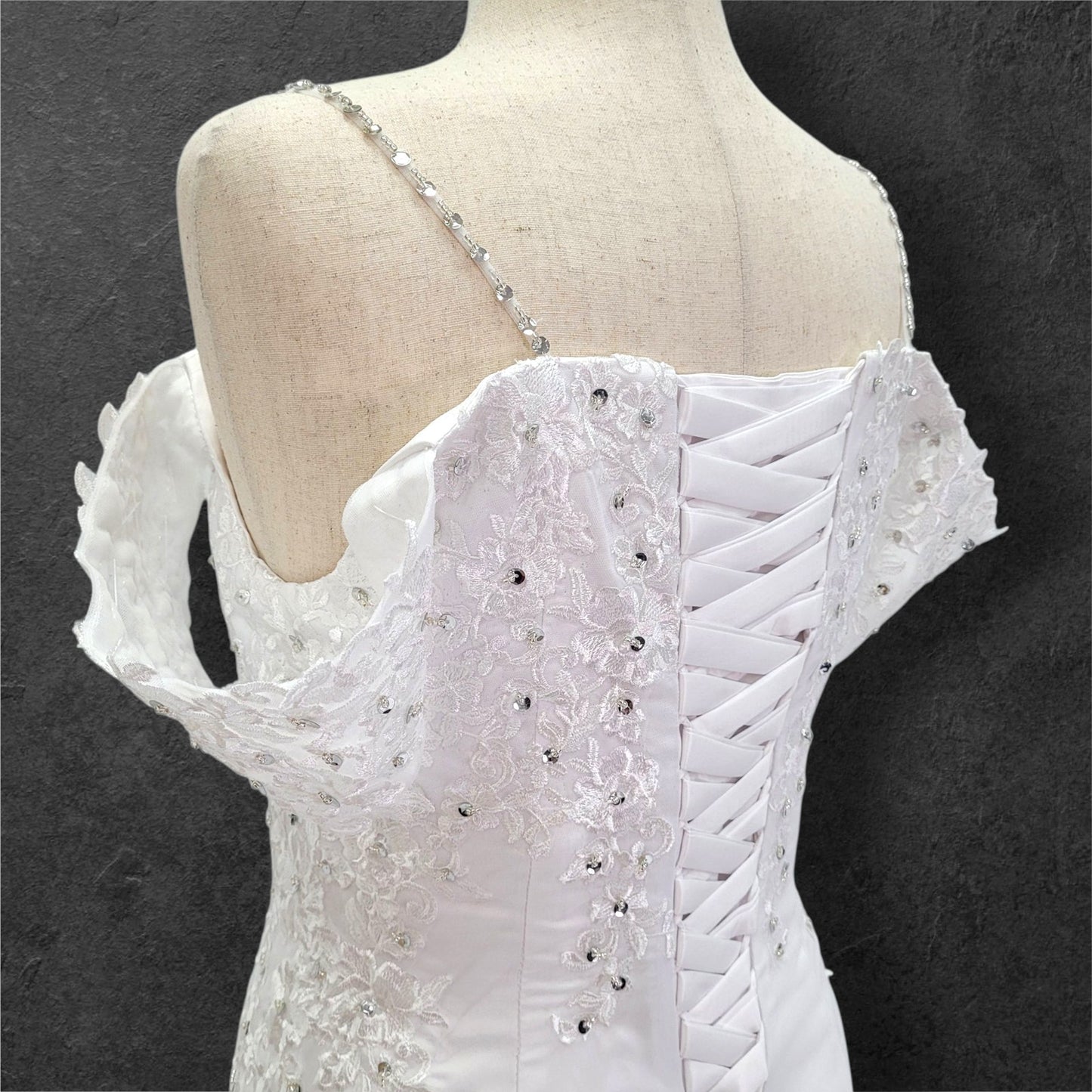 Fun Tulle Trumpet Skirt Wedding Dress with Corset Back and Off Shoulder Sleeves