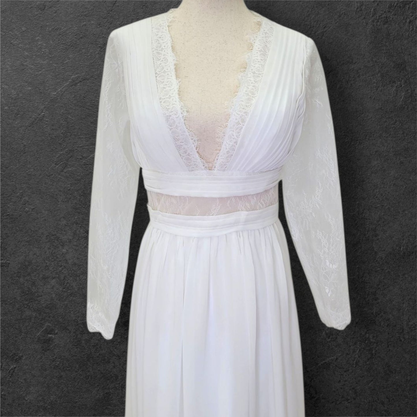 Boho Column Wedding Dress with Semi Sheer Midsection Band