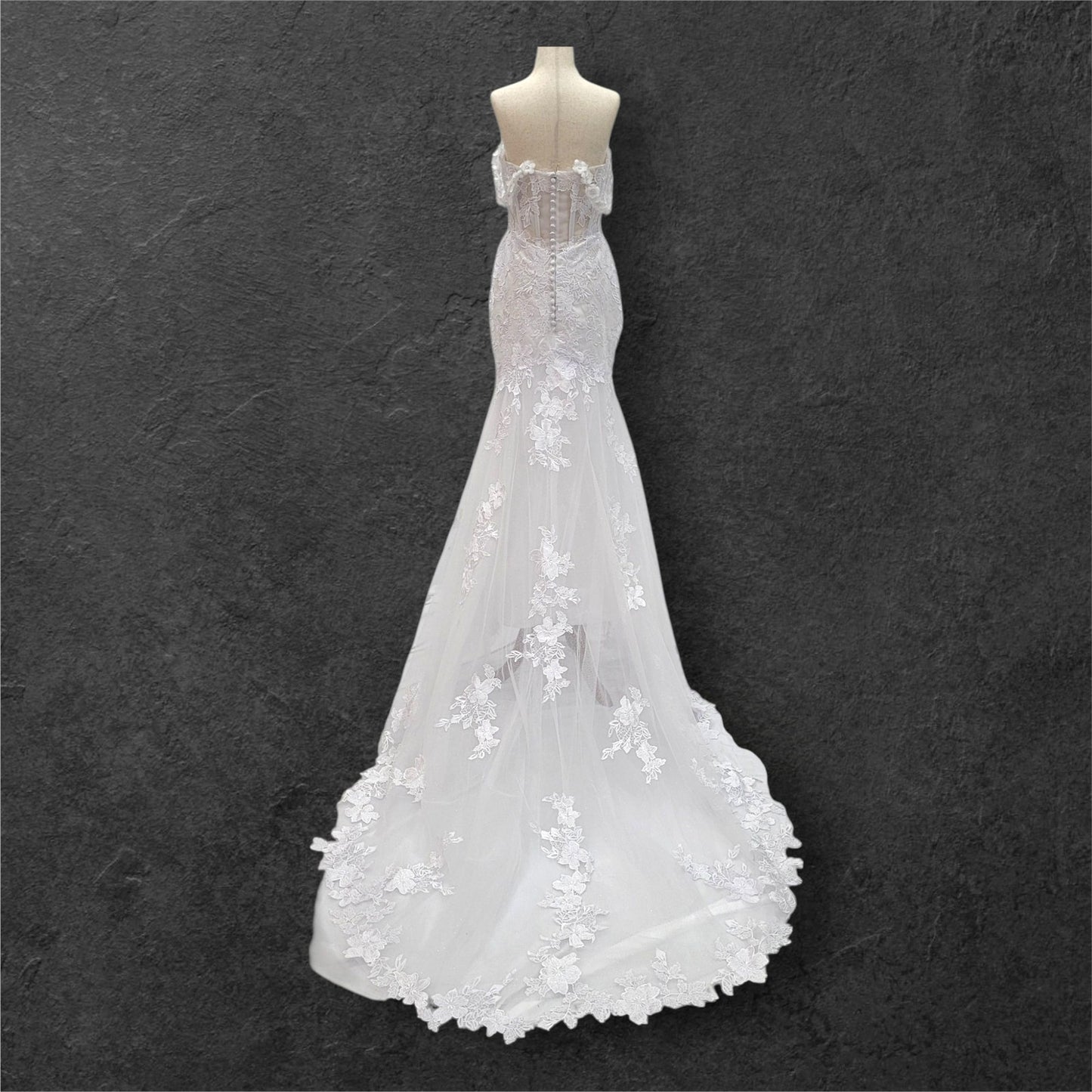 Fit n Flair Style Wedding Dress with Plunging V Neck and Train