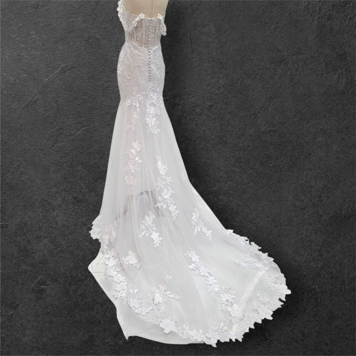 Fit n Flair Style Wedding Dress with Plunging V Neck and Train
