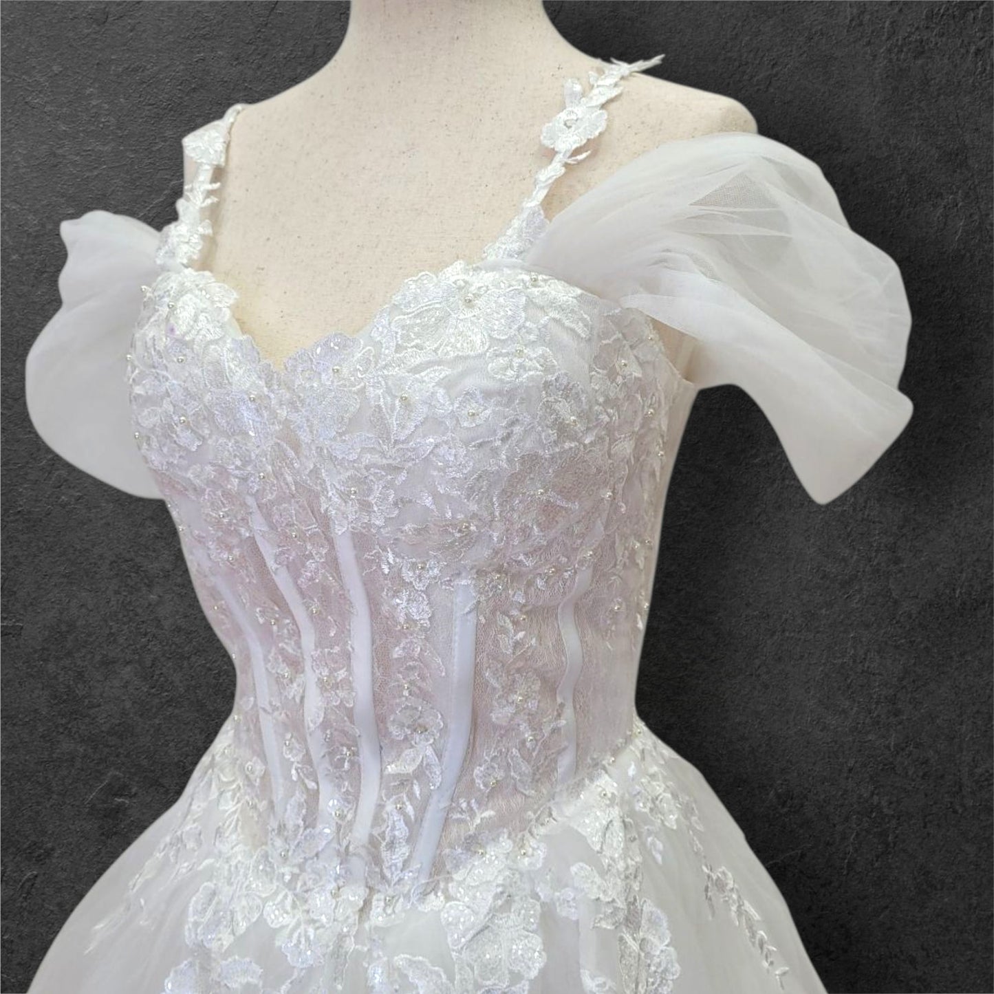 Tulle Off-Shoulder Ballgown Wedding Dress with Corset Boning