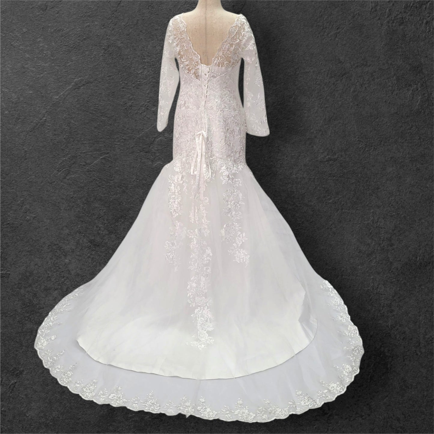 Long Sleeve Trumpet Style Wedding Dress with V Neck and Corset Back