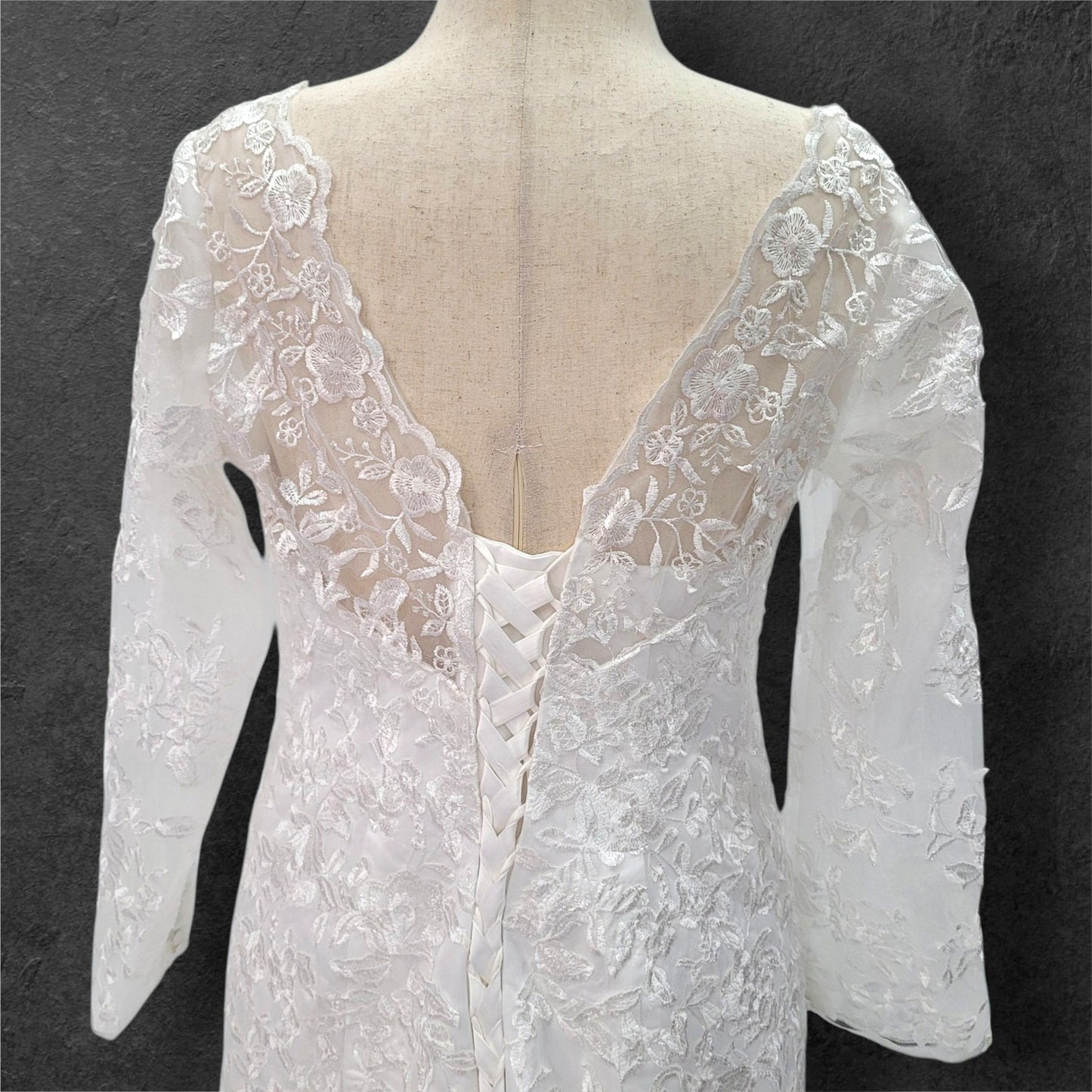 Long Sleeve Trumpet Style Wedding Dress with V Neck and Corset Back