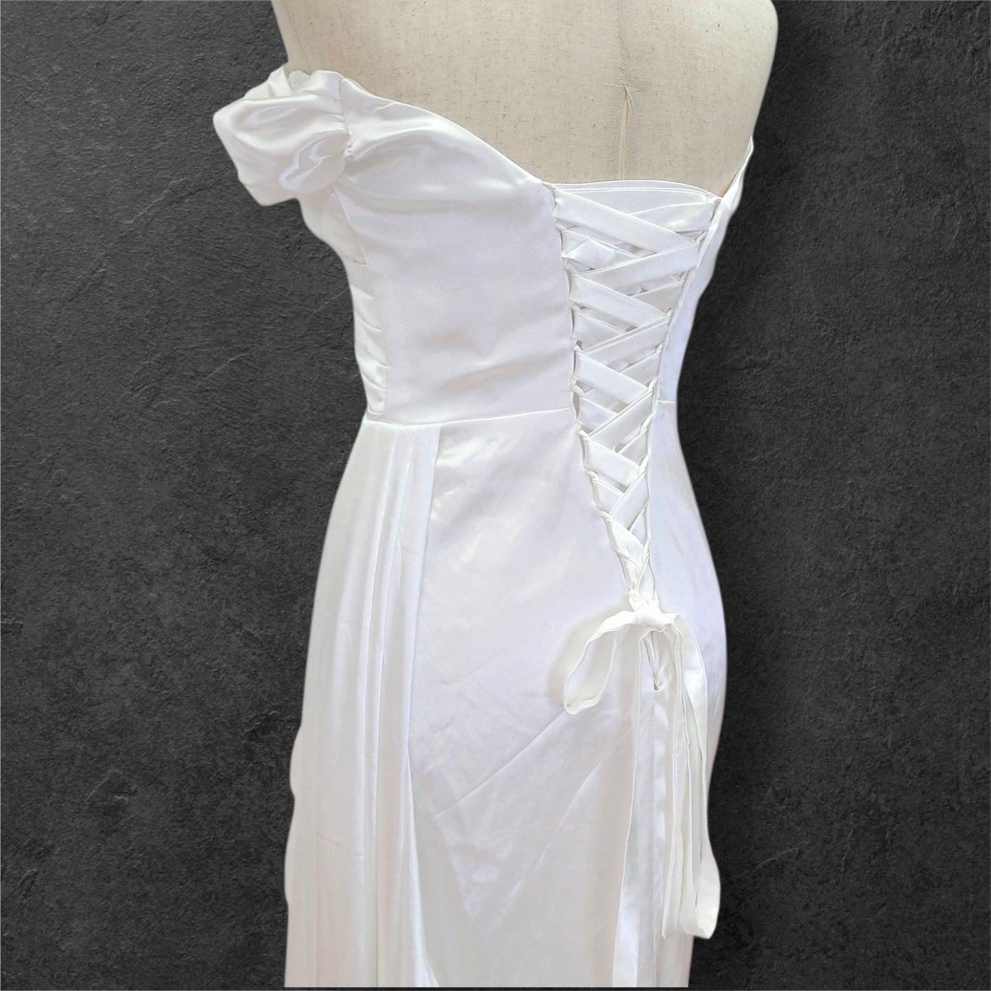 Off Shoulder Satin Wedding Dress with Corset Back