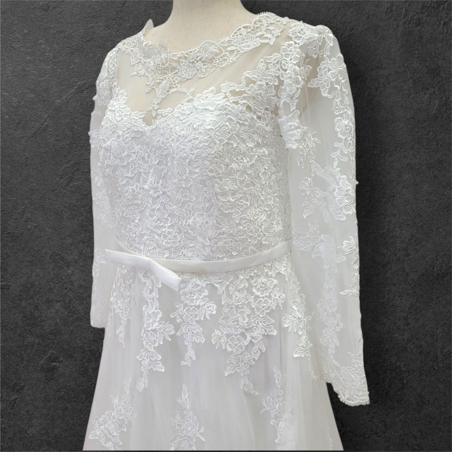 Long Sleeve Embroidered Wedding Dress with High Neck