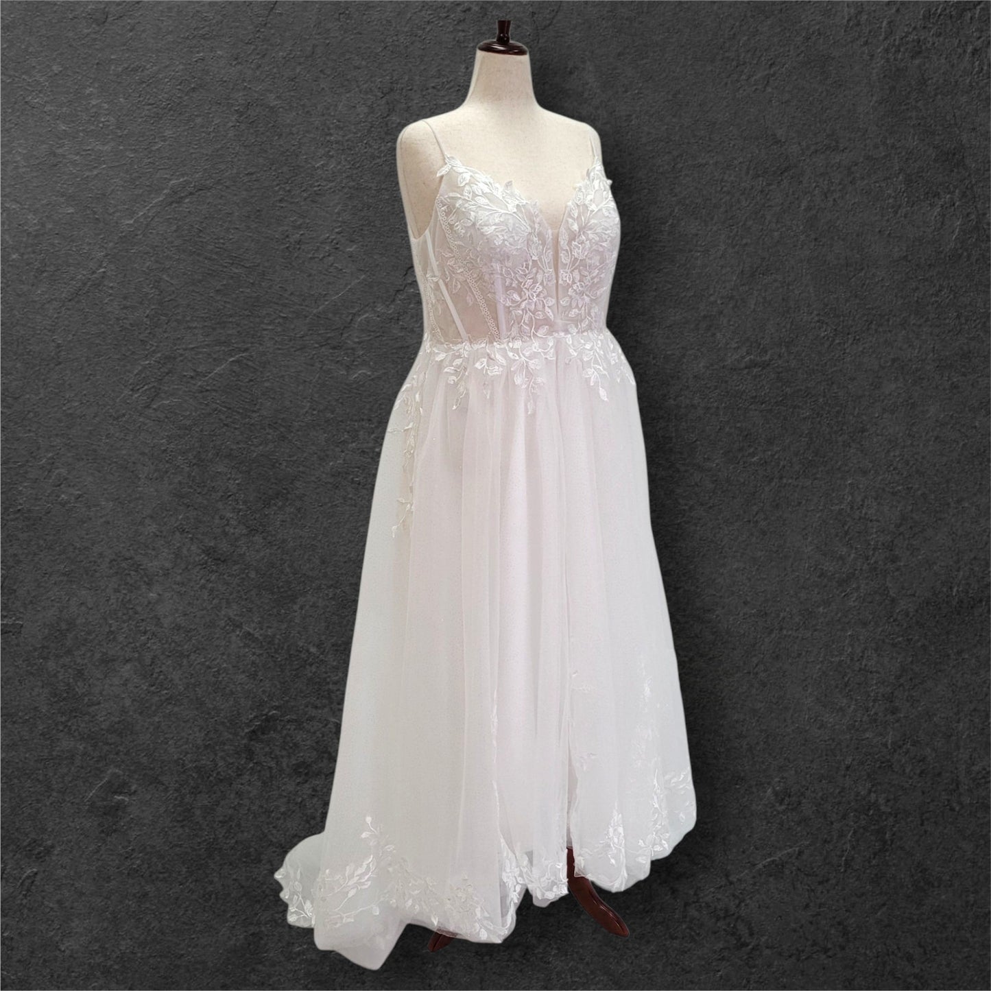 Tulle A Line Wedding Dress with Low Back and Sparkle Throughout