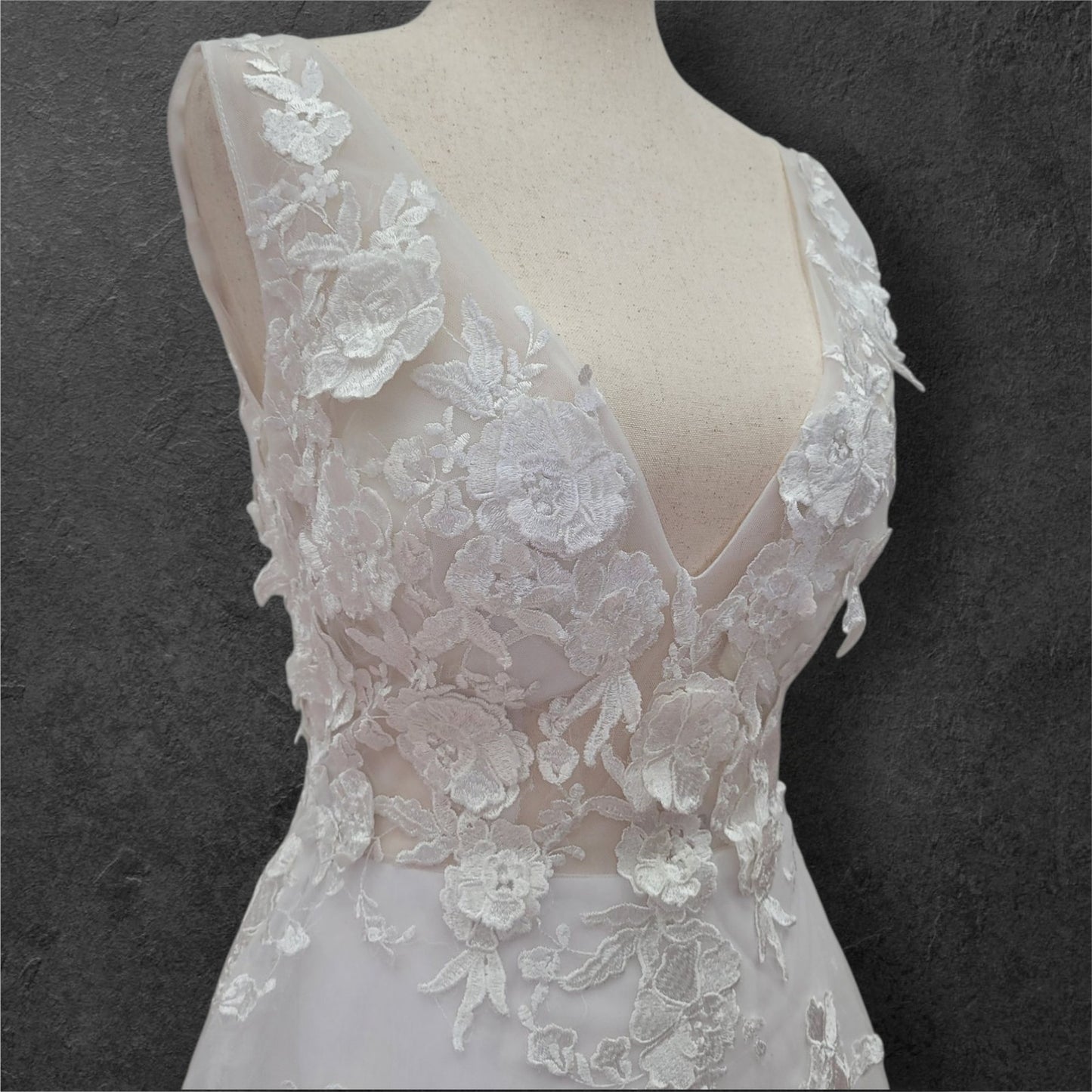 Romantic A Line V Neck Wedding Dress with Flower Appliques
