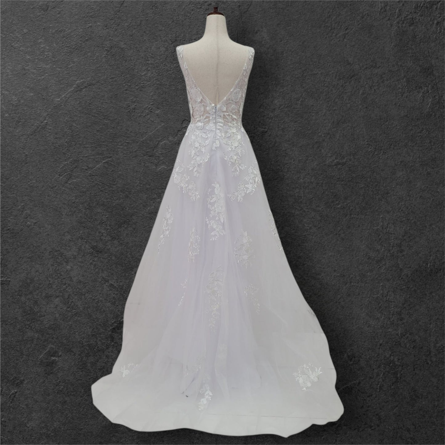 Romantic A Line V Neck Wedding Dress with Flower Appliques