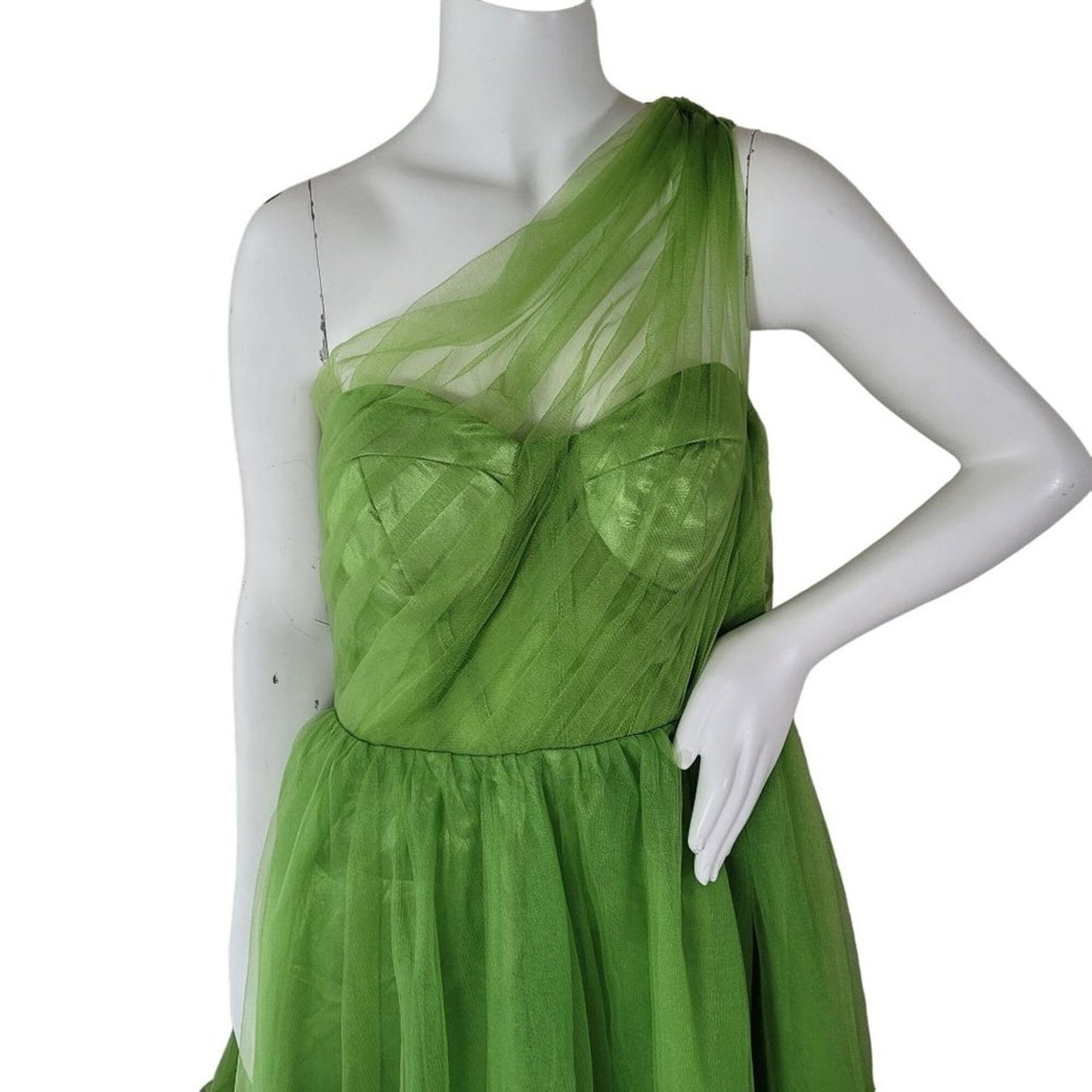 Green Formal Dress Short One Shoulder Size 16