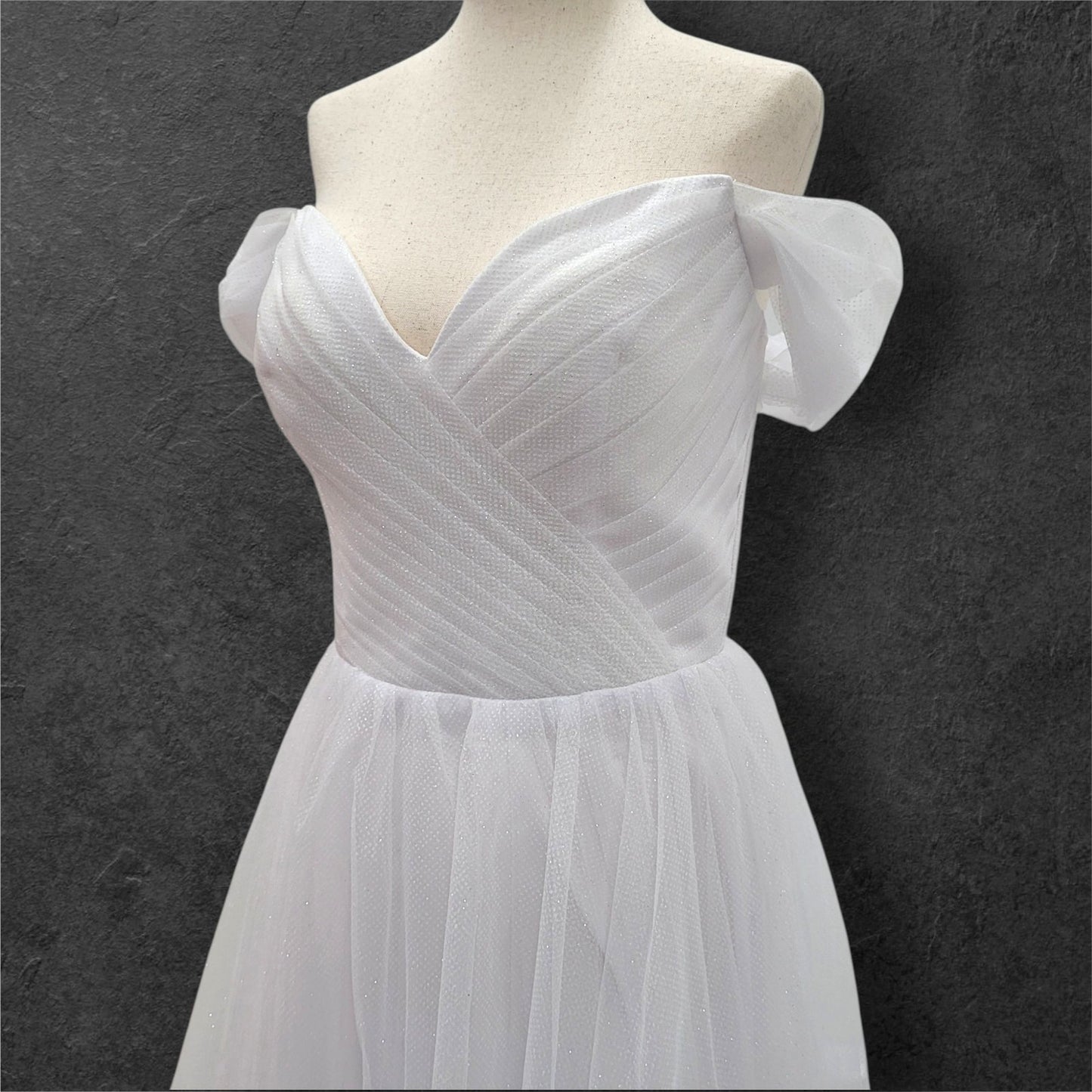 Long Sparkle Ballgown Style Wedding Dress with Off Shoulder Sleeves