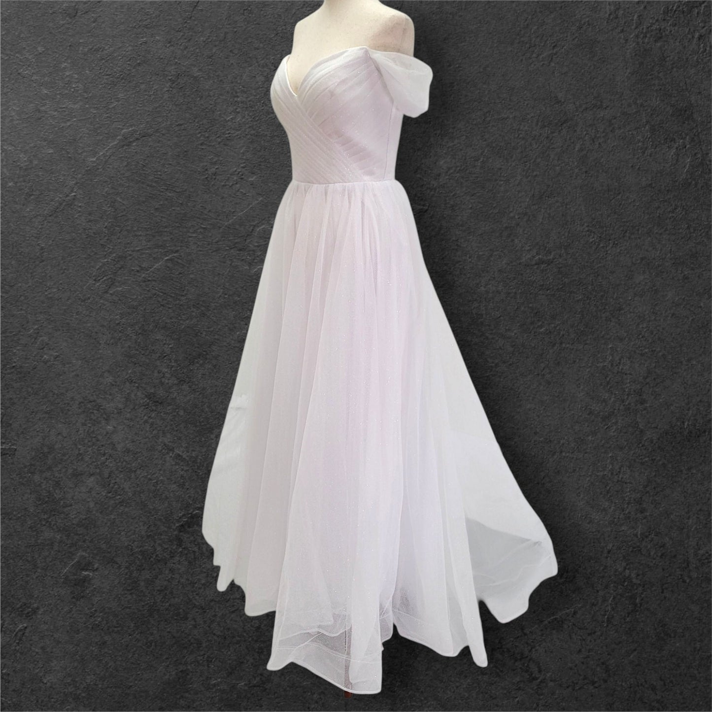 Long Sparkle Ballgown Style Wedding Dress with Off Shoulder Sleeves