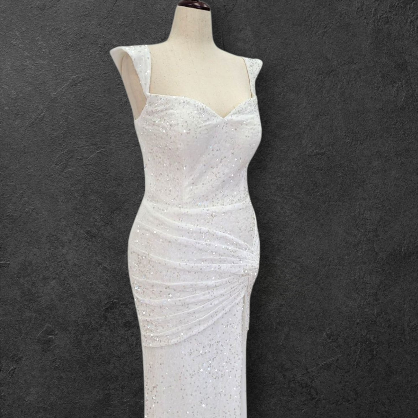 Hip Hugging Sequin Wedding Dress with Off Shoulder Sleeves and Corset Back