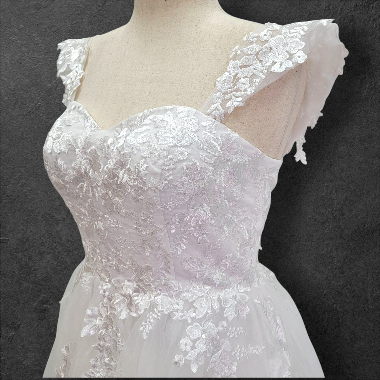A Line Tulle Wedding Dress with Floral Appliques and Corset Back