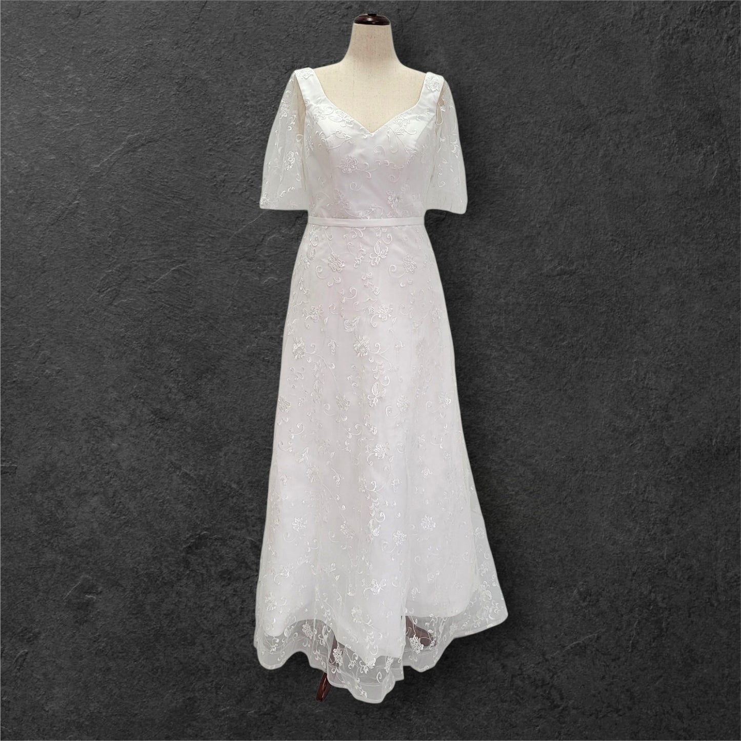 A Line Wedding Dress with Trumpet Sleeves and V Back