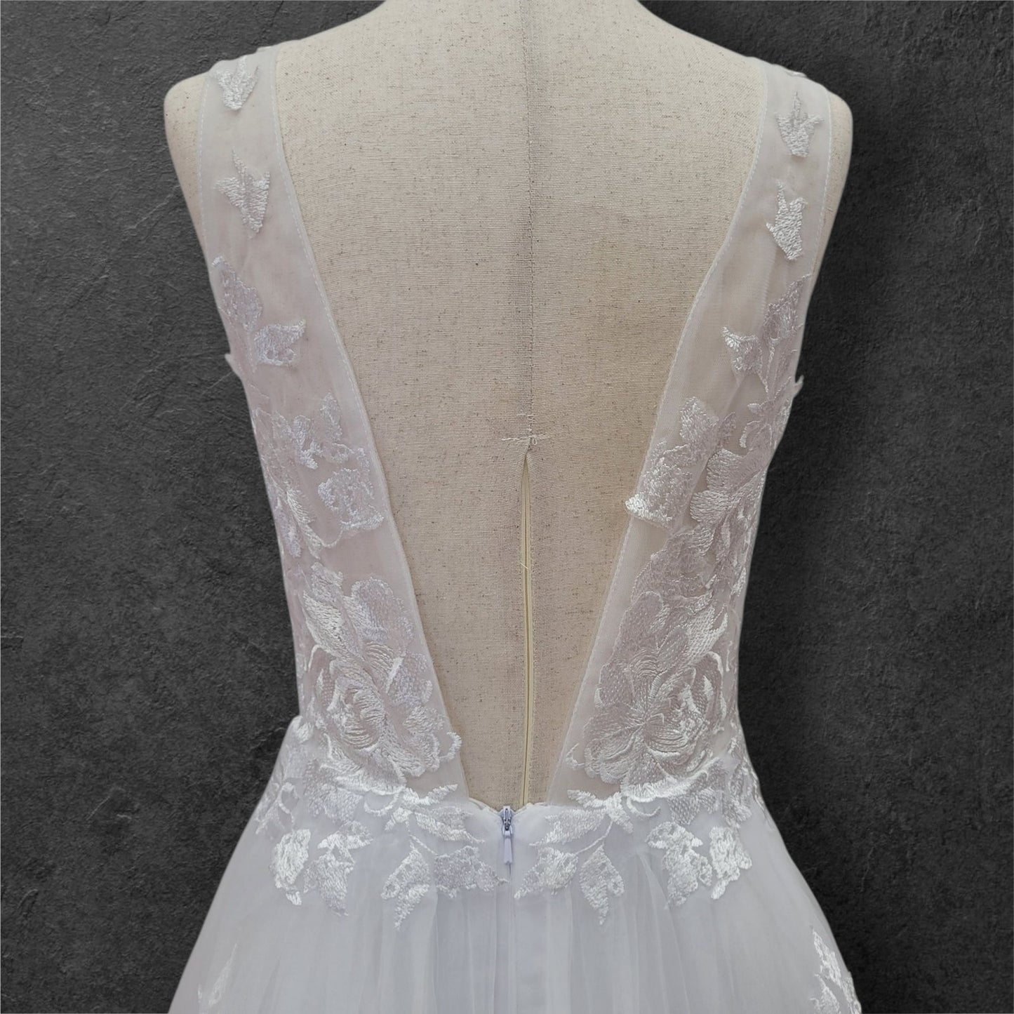 Classic A-Line Wedding Dress with Embroidered Appliques on Tulle