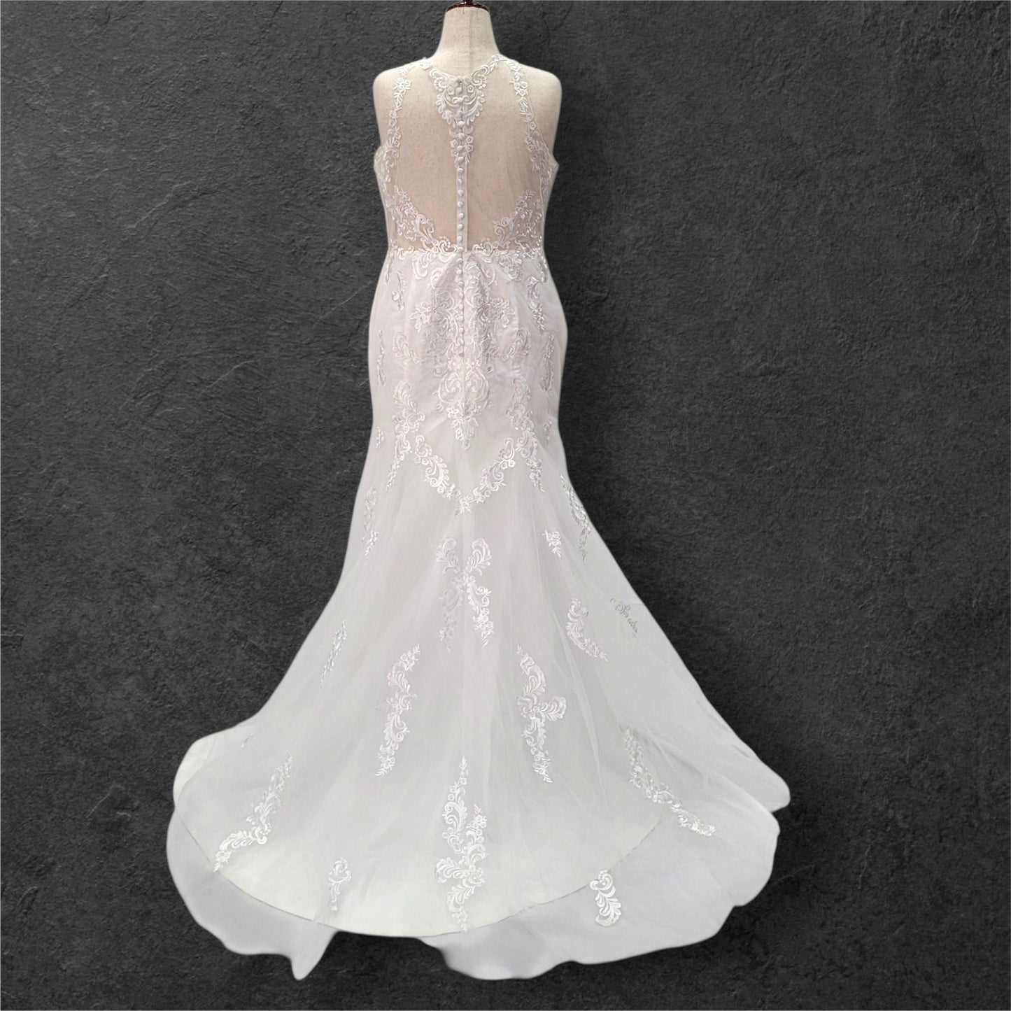 Halter Style Sleeveless Fit n Flair Wedding Dress with Sheer Mesh Back