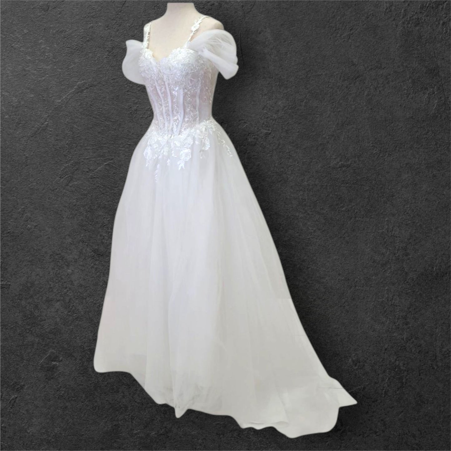 Tulle Off-Shoulder Ballgown Wedding Dress with Corset Boning
