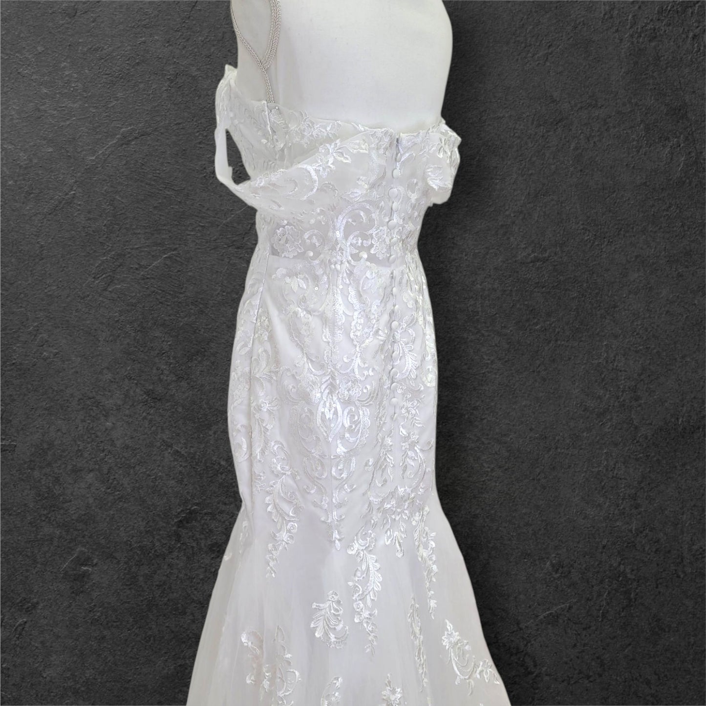 Off Shoulder Trumpet Wedding Dress with Train and Corset