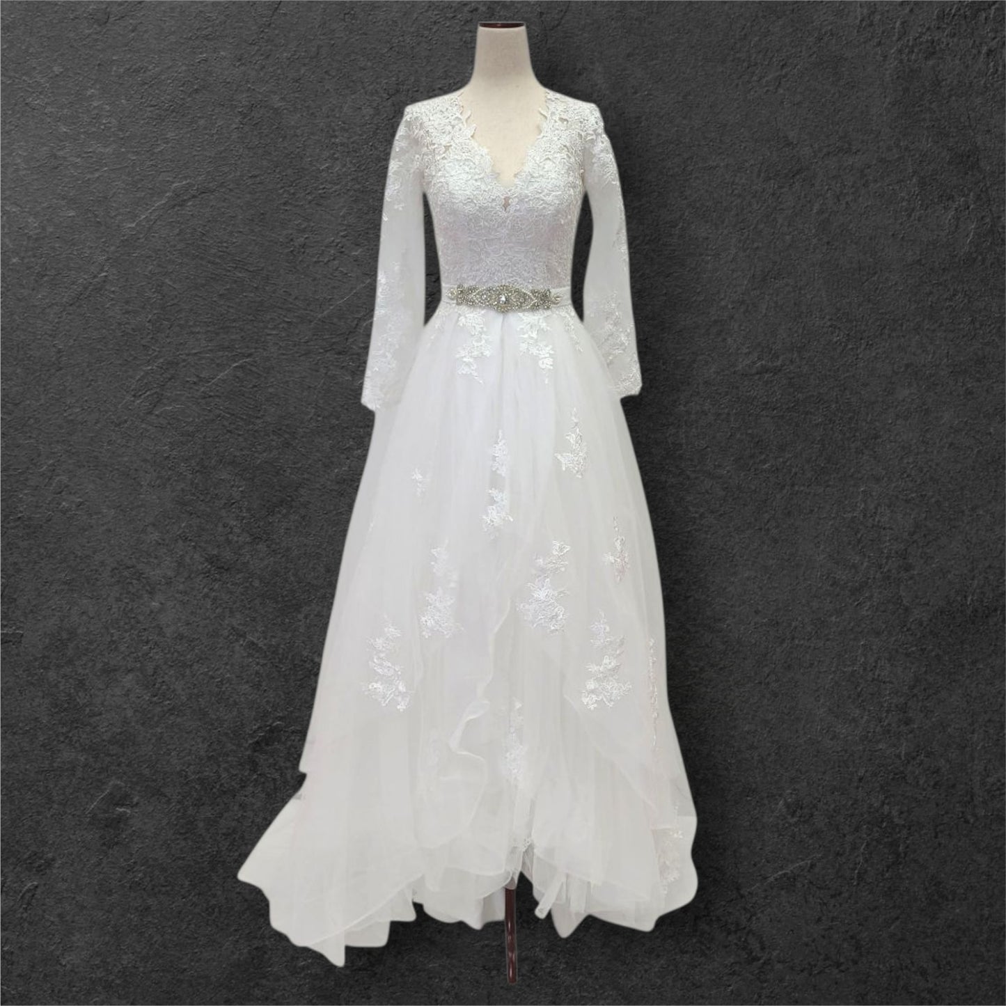 Ballgown with Silver Jeweled Belt and Floral Appliques