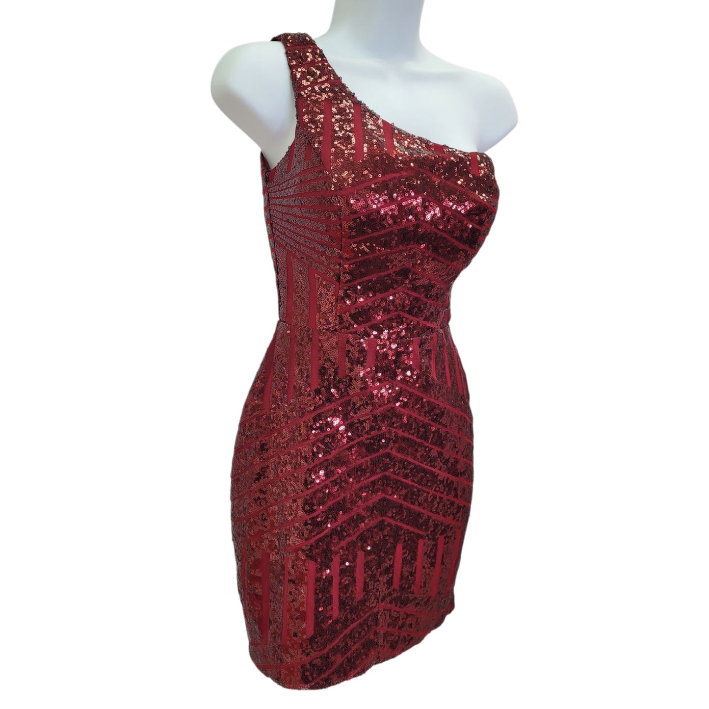 Short Burgundy Sequin Dress with One Shoulder