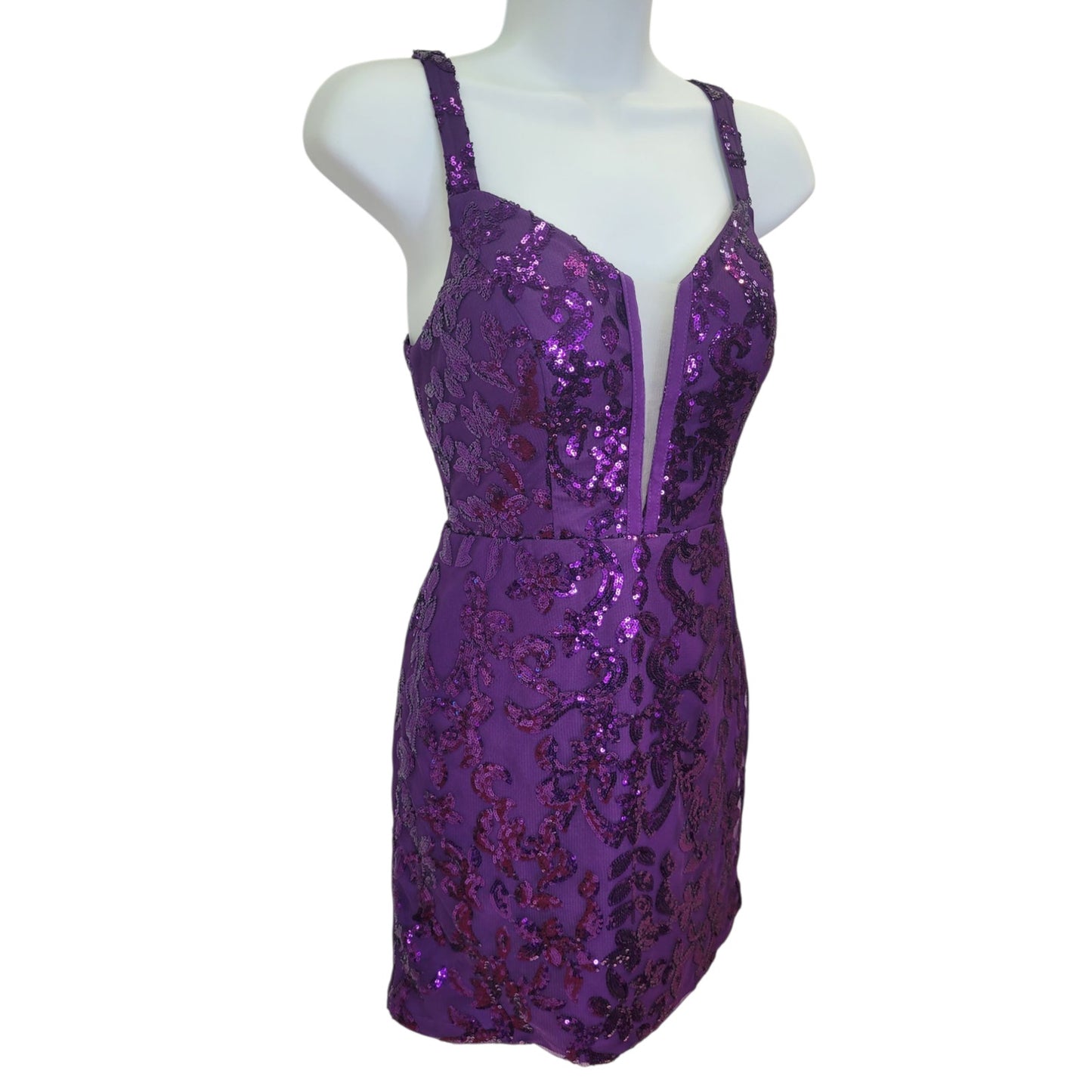 Women's Short Purple Sequin Patterned Dress
