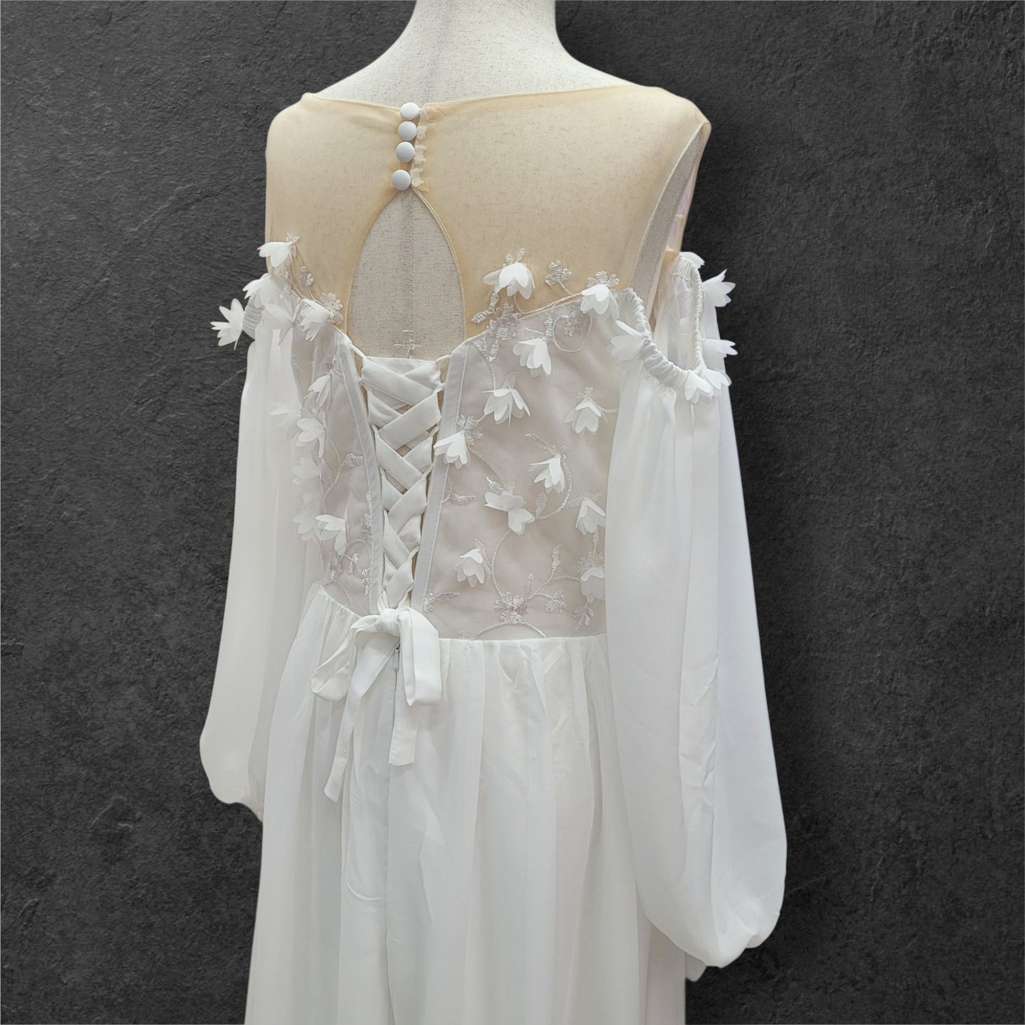 Boho Chiffon Off Shoulder Long Sleeve Wedding Dress with Flowers