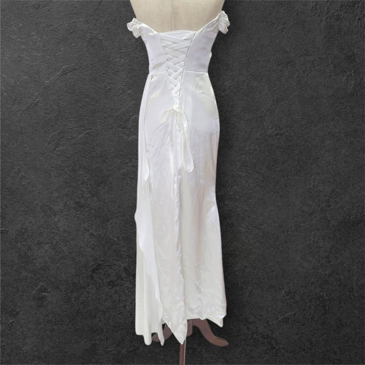 Off Shoulder Satin Wedding Dress with Corset Back