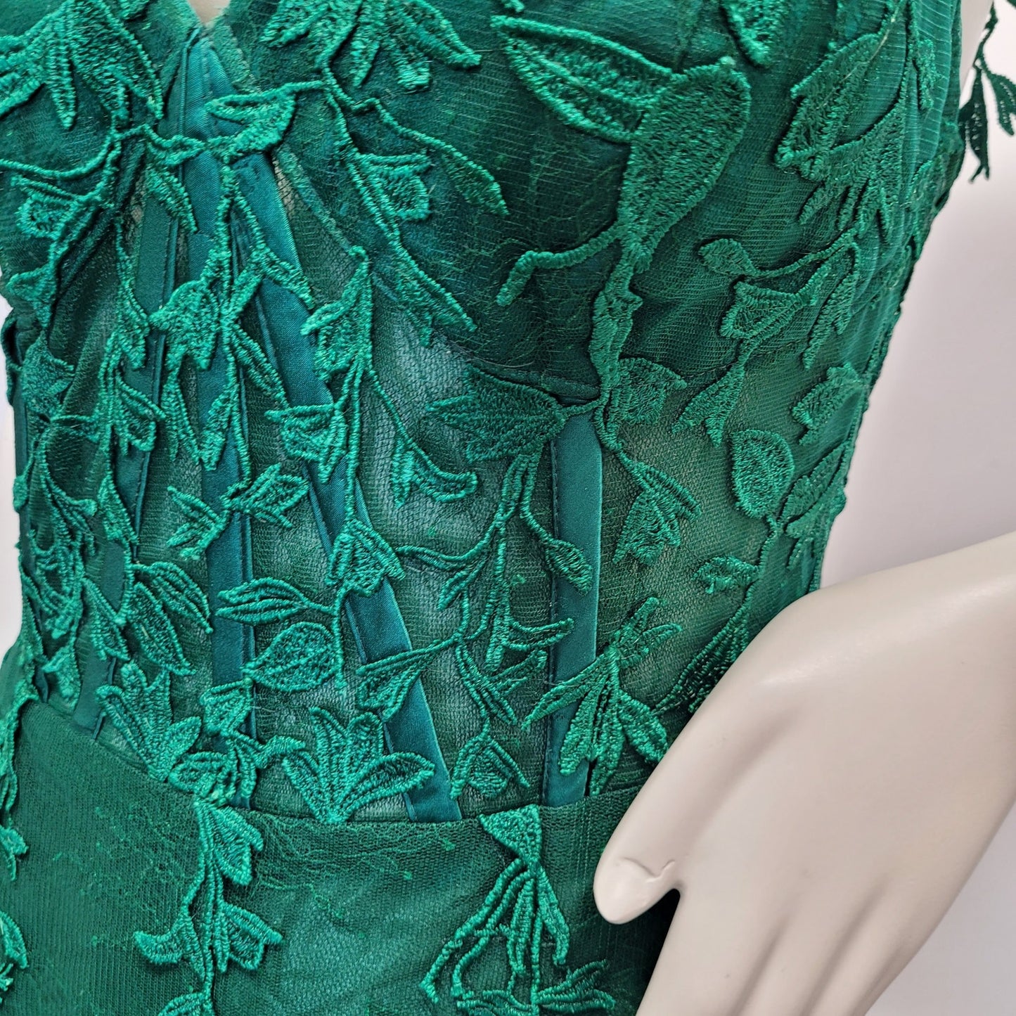 Vine Dress with Semi-Sheer Bodice Corset Back Tulle Skirt Evergreen