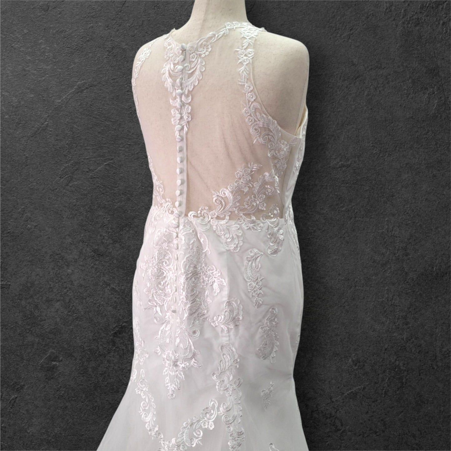 Halter Style Sleeveless Fit n Flair Wedding Dress with Sheer Mesh Back