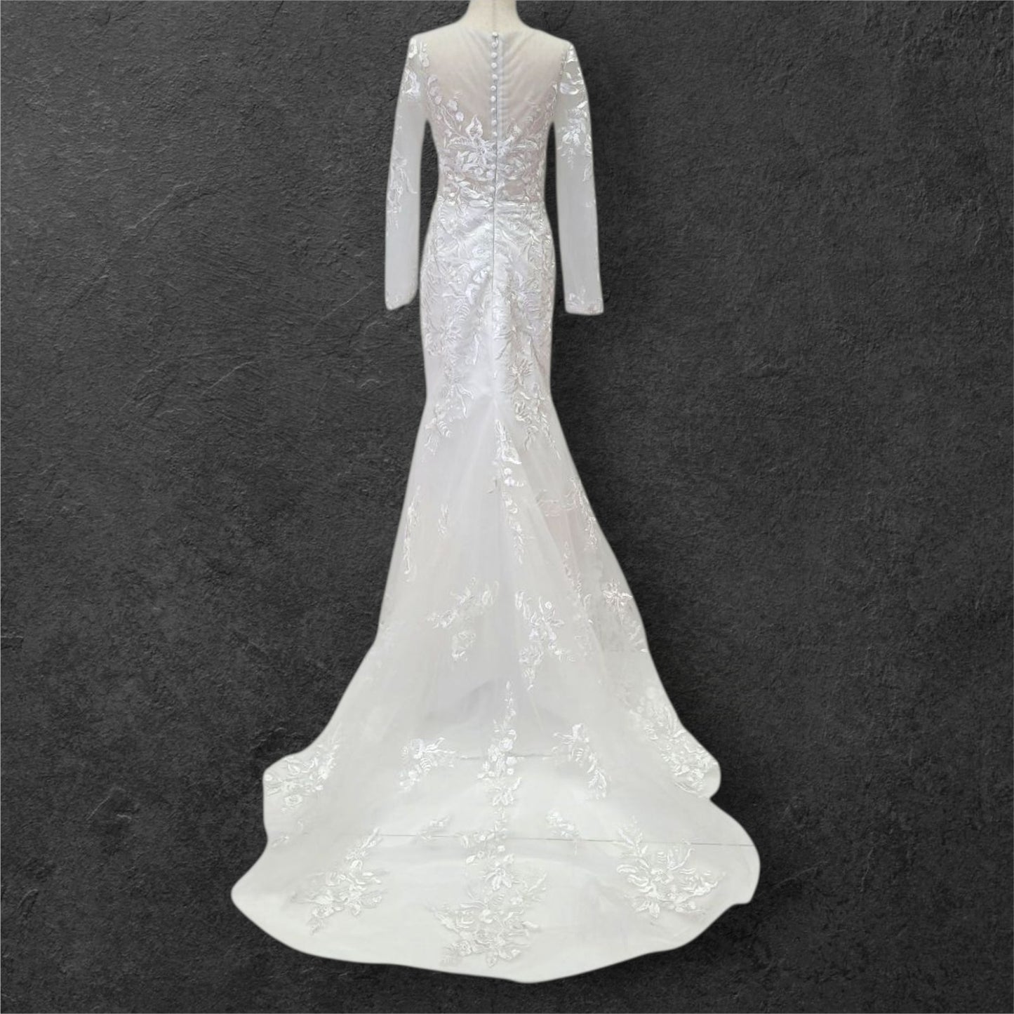 Trumpet Style Wedding Dress with Train and Fitted Long Sleeves