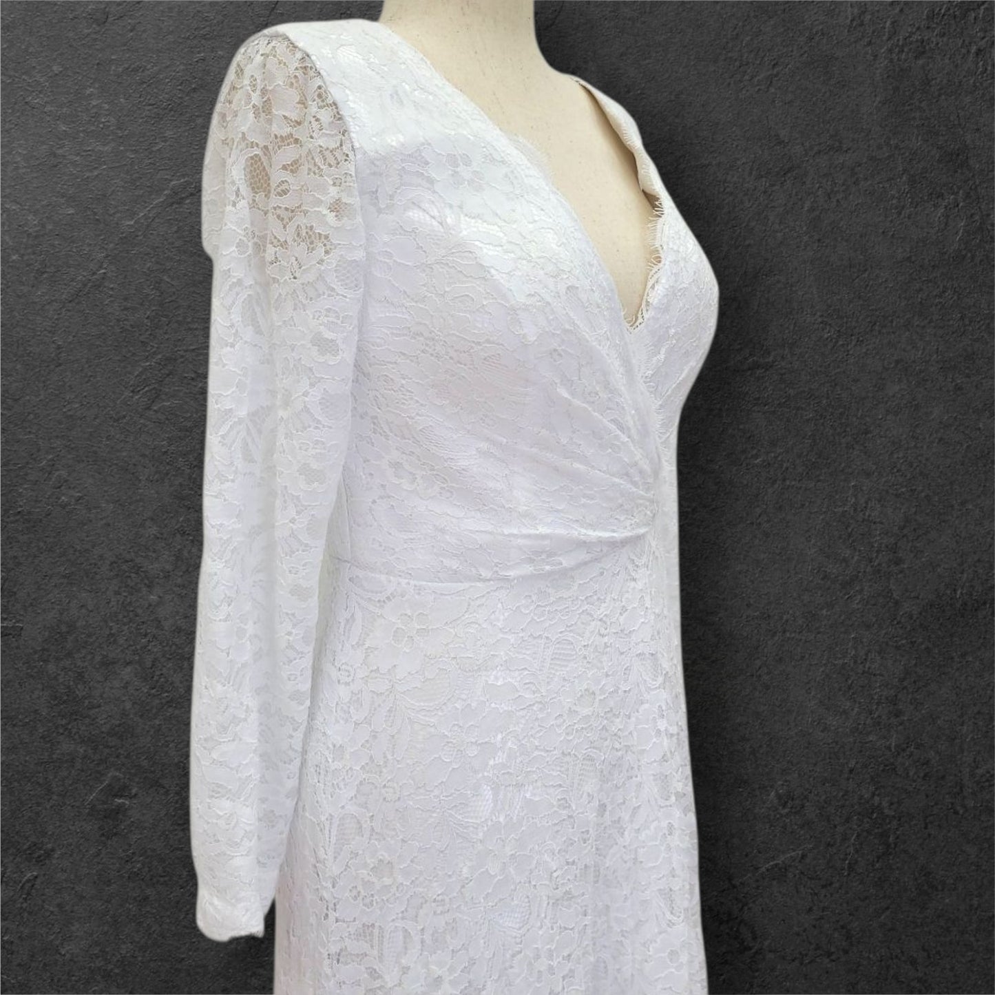 Wrap Style Long Sleeve Lace Wedding Dress with V Neck Bodice