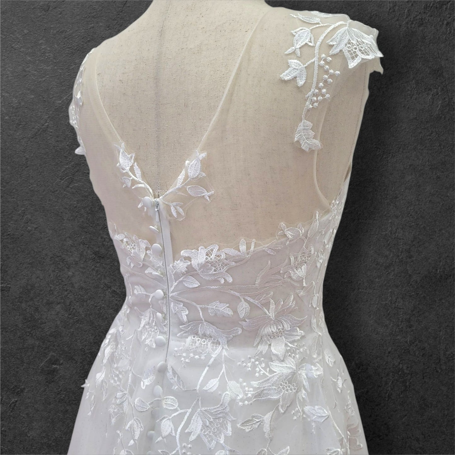 Cap Sleeve Wedding Dress with Floral Embroidery on Sparkle Fabric
