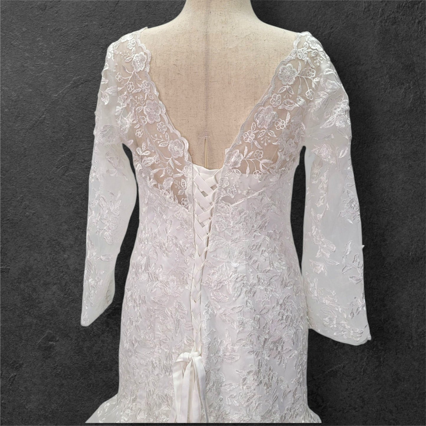 Long Sleeve Trumpet Style Wedding Dress with V Neck and Corset Back