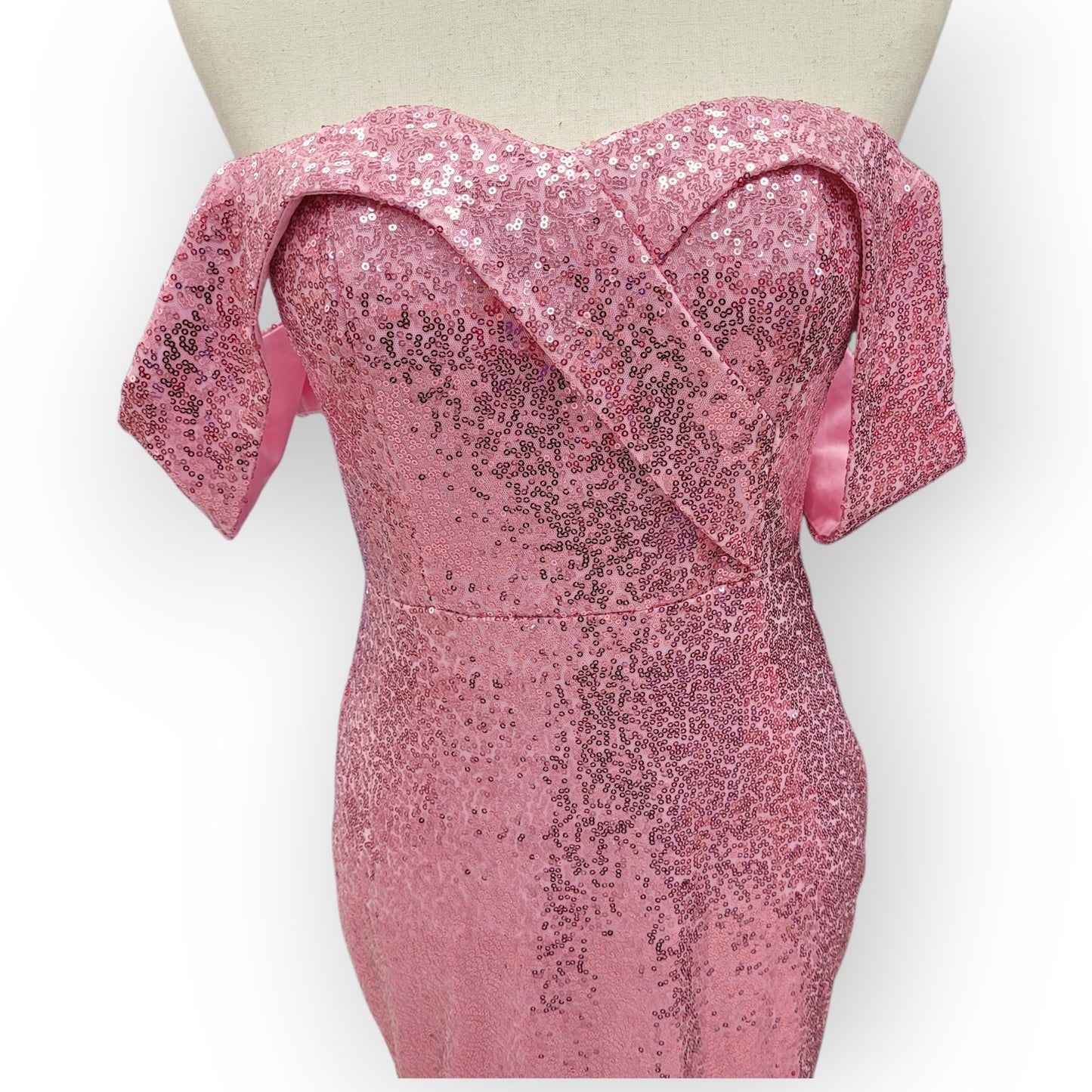 Rose Pink Off Shoulder Sequin Gown