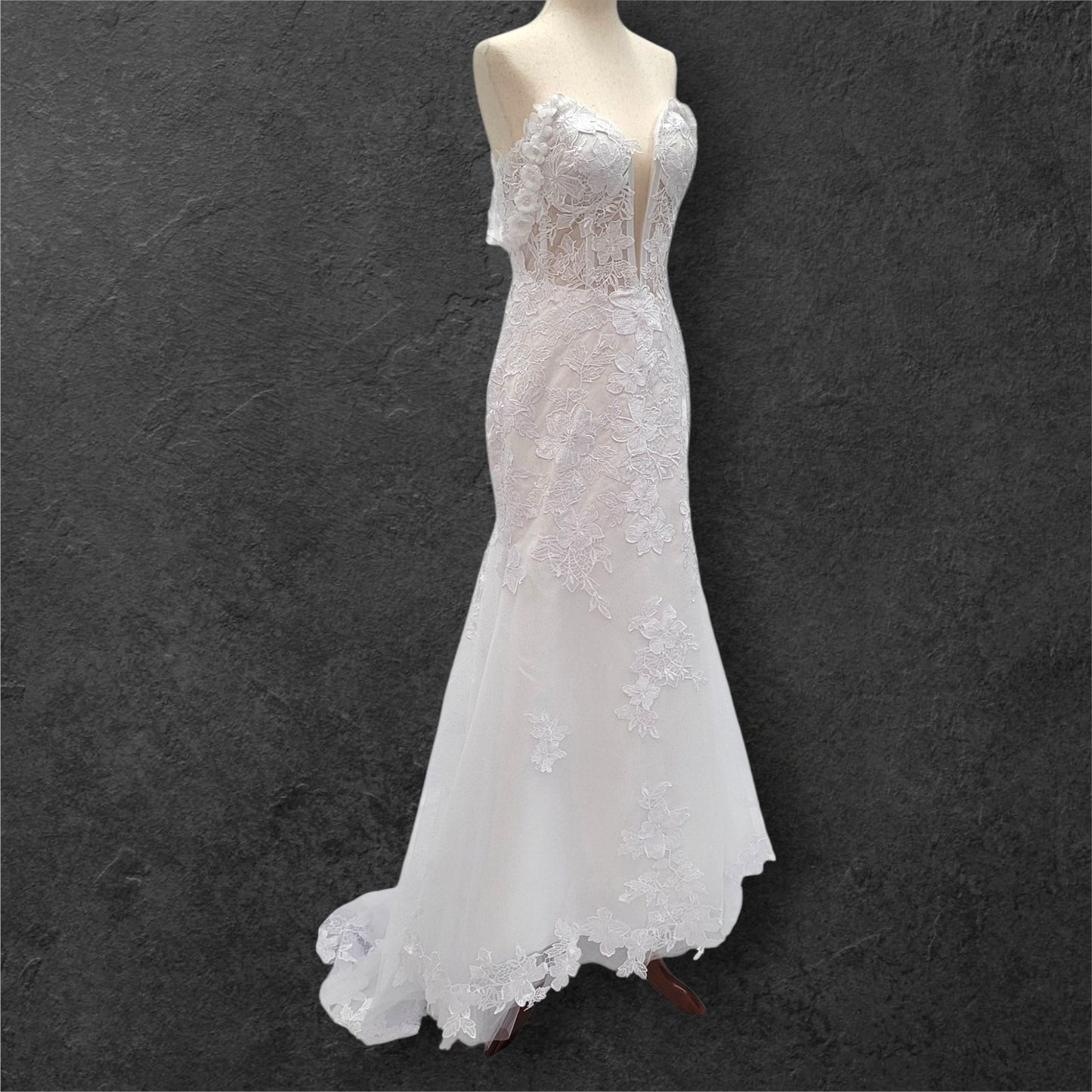 Fit n Flair Style Wedding Dress with Plunging V Neck and Train