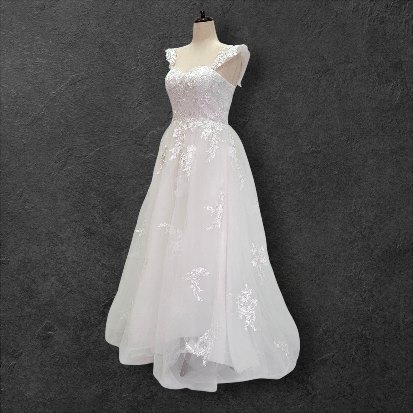 A Line Tulle Wedding Dress with Floral Appliques and Corset Back