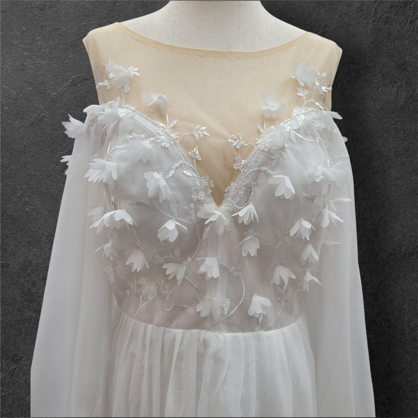 Boho Chiffon Off Shoulder Long Sleeve Wedding Dress with Flowers