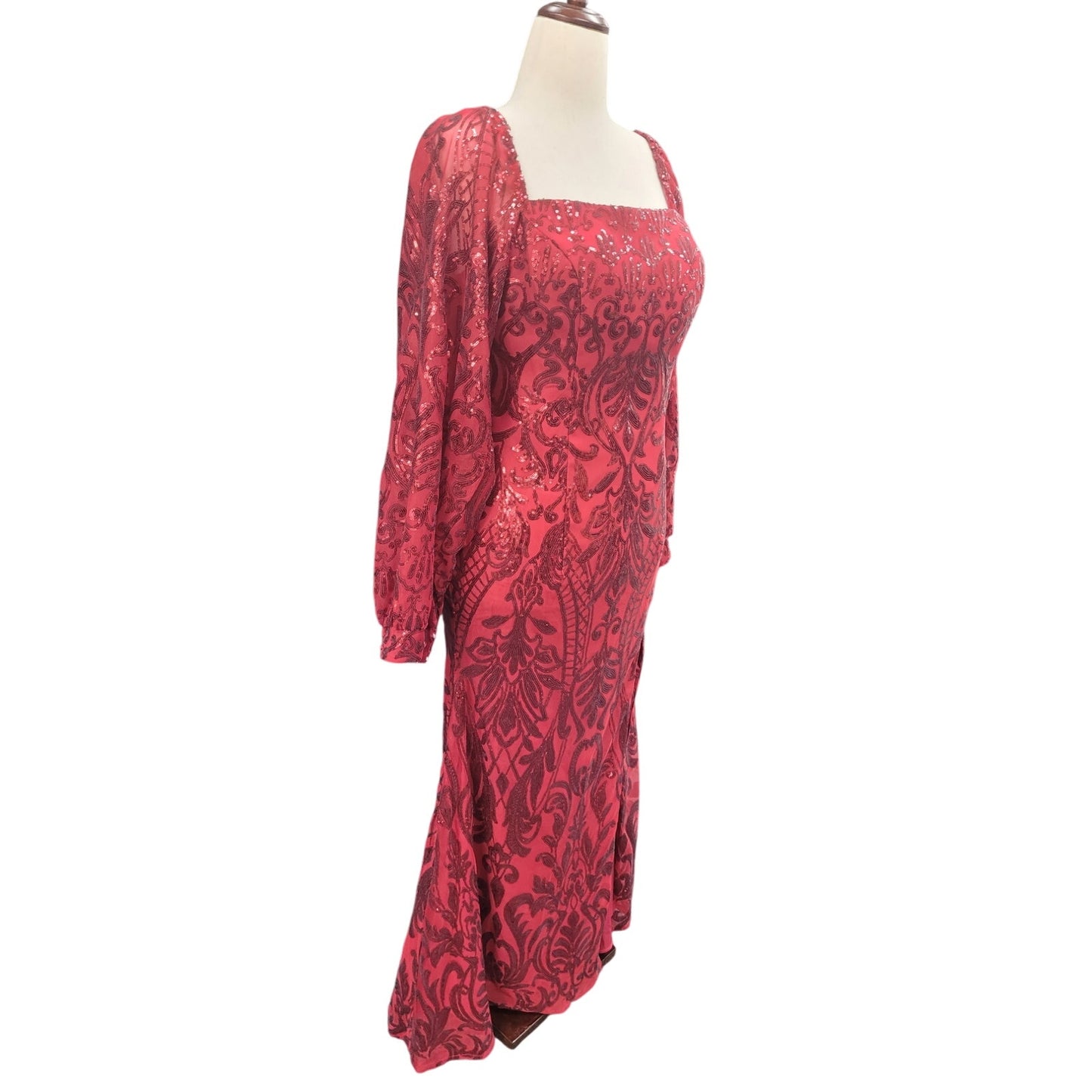 Long Sleeved Patterned Sequin Gown