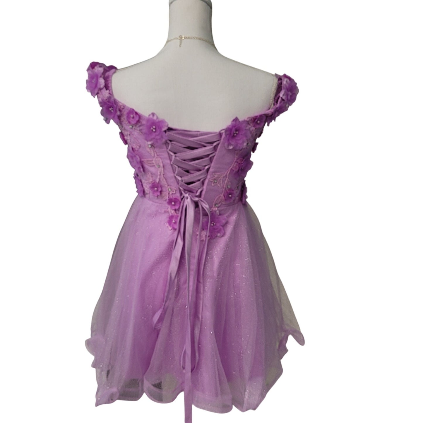 Women's Lilac Short Flower Off Shoulder Dress