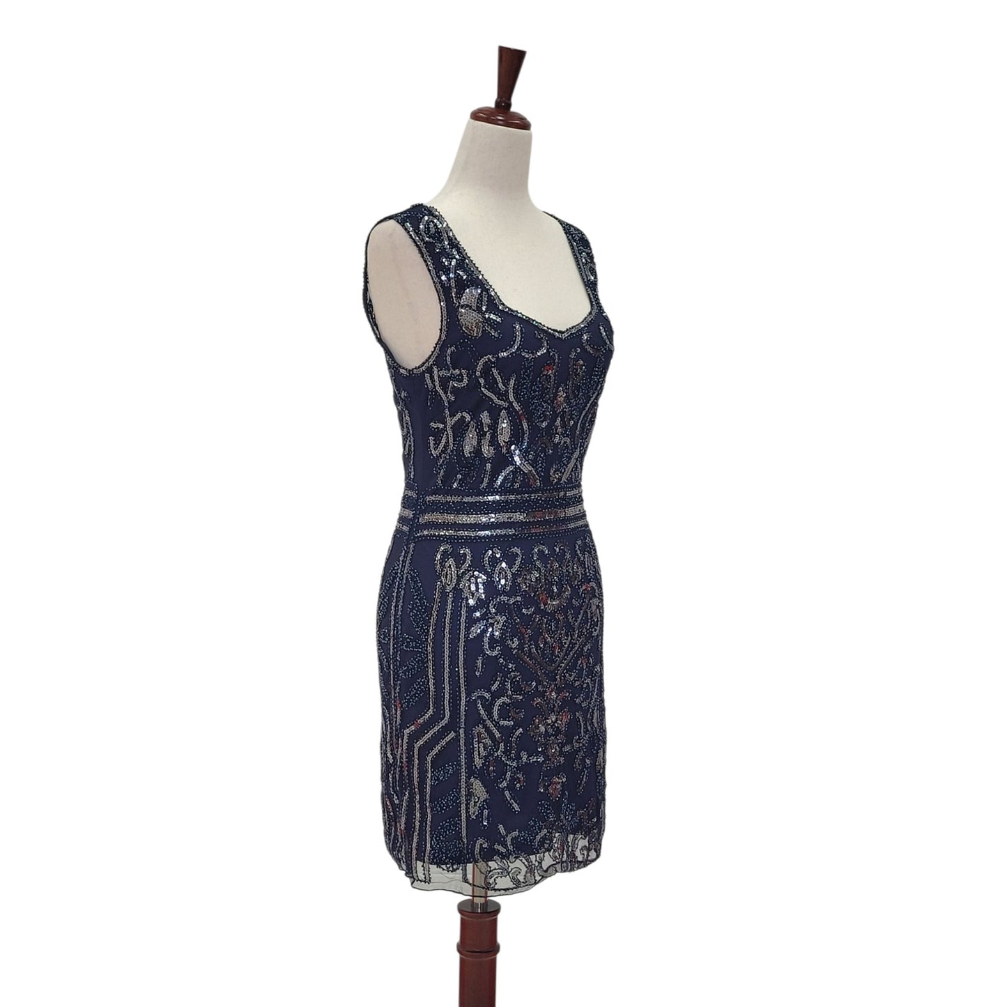 Navy Blue and Silver Sequin Cocktail Short Dress