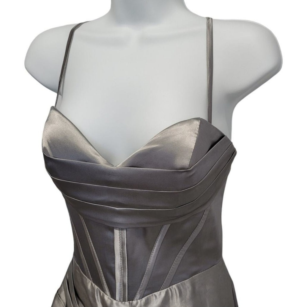 Silver Strappy Halo Dress Sweetheart Neckline with Corset Back