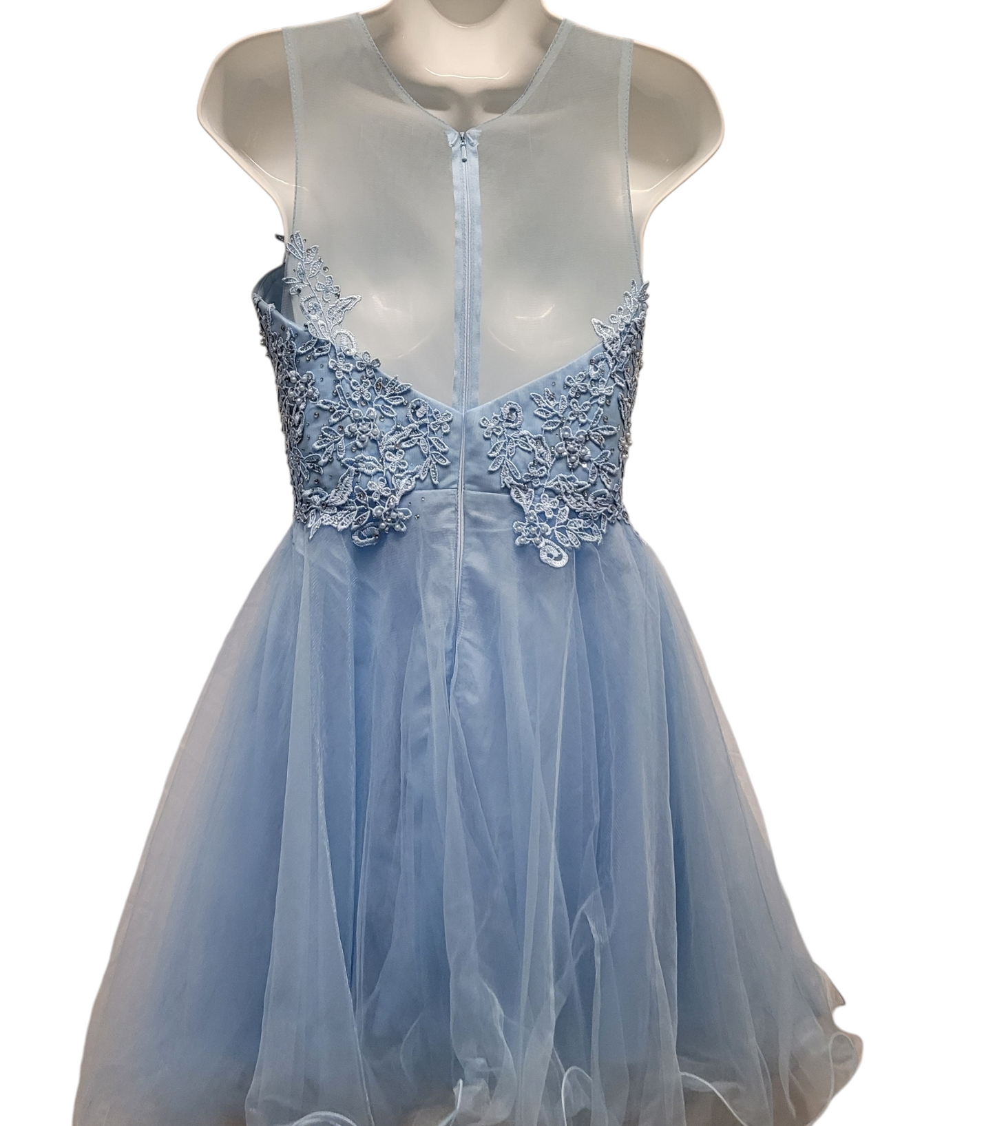 Women's Icy Blue Short Mesh Sweetheart Dress