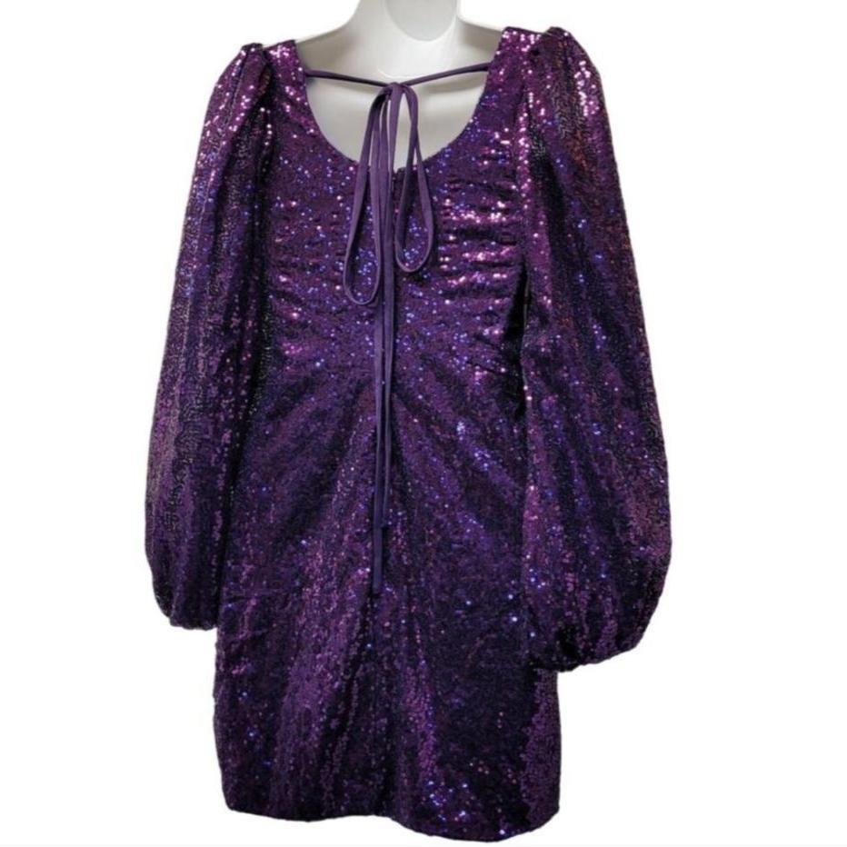 Women's Purple Short Sequin Dress with Long Sleeves
