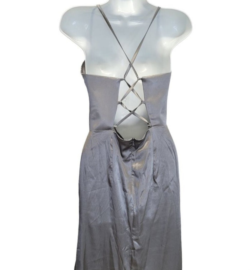Silver Strappy Halo Dress Sweetheart Neckline with Corset Back