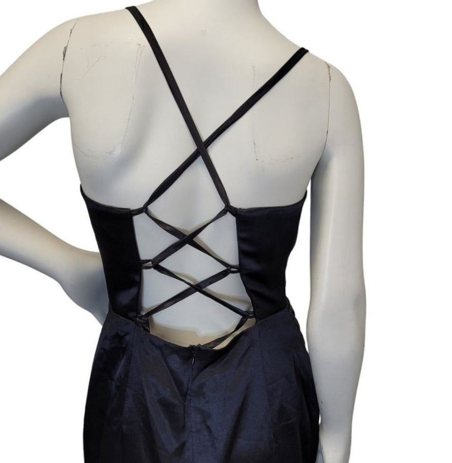 Black Strappy Halo Dress Scoop Neckline with Corset Back